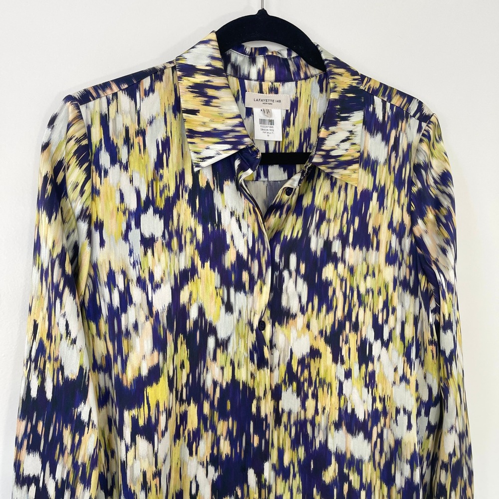 Lafayette 148 $698 New York Scottie Ink Blouse Silk Multicolor‎ Size Medium - Picture 4 of 12